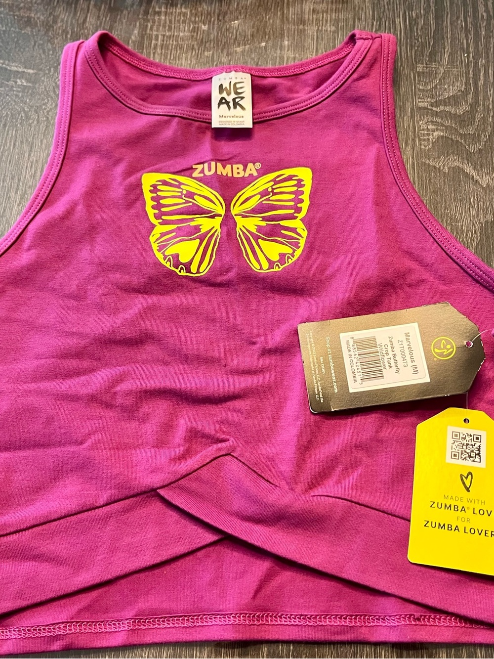 Zumba Bright Pink Butterfly Cropped Tank